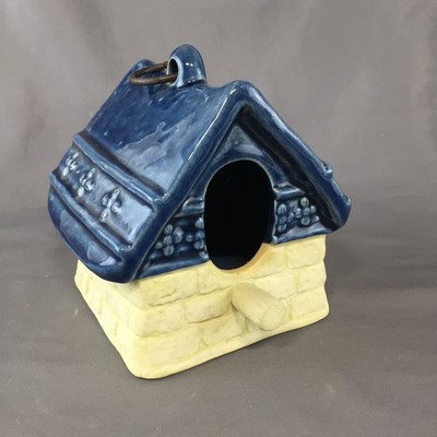 VTG Russ Berrie & Co Ceramic / Porcelain Blue Hanging Outdoor Birdhouse #16935