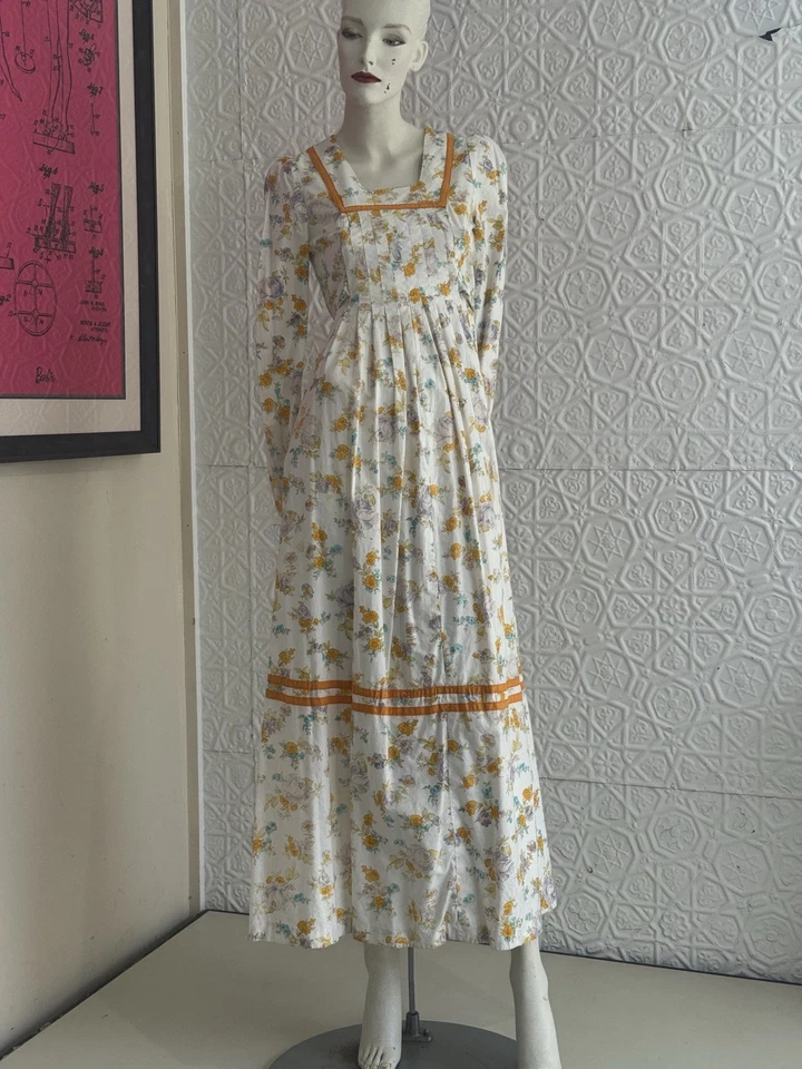 Винтажное хлопковое макси-платье 1960-х с цветочным рисунком из прерий Louis Caring хиппи богемное - Изображение 4 из 4