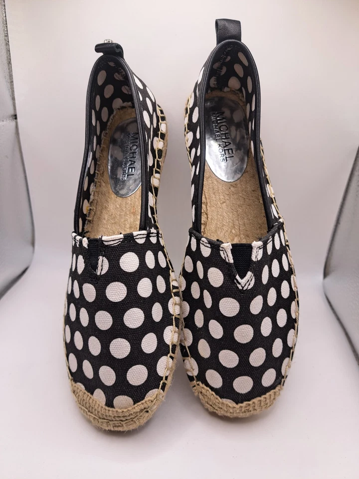 MICHAEL KORS BLACK WHITE POLKA DOT CANVAS SLIP ON WOMENS SHOES 6M MEG SLIP ON MK - Image 2 of 4