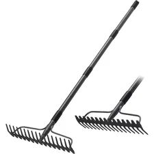 Garden Rake, 63 In. Long Handle, Heavy Duty Metal Bow Rake with 17 Tongs for Loo