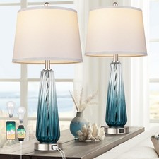 Table Lamps Set of 2 W/ Touch Control Modern Glass Bedside Lamps