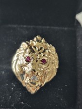 14k Yellow Gold Lion Head Statement Ring Ruby...