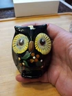 Vintage Estate Fenton Autumn hand Painted Black Onyx Glass Hooty Owl Figurine