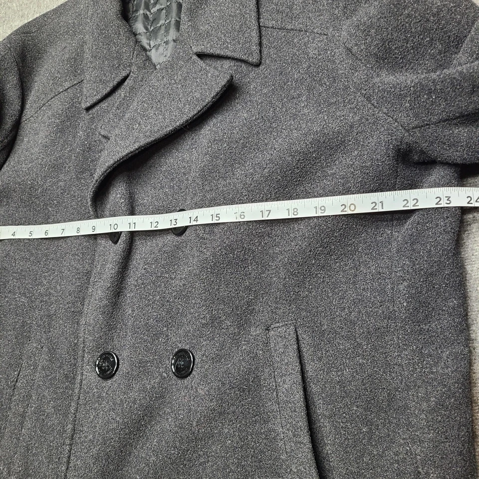 Kenneth Cole Reaction Coat Mens Large Gray Peacoat Double Breasted Wool Blend - Image 3 of 4