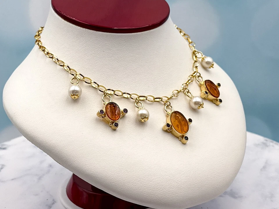 Collar con dije camafeo veneciano TAGLIAMONTE (LD3600N) 925SS/YGP *perlas*Reg. $450 Foto 4 de 4