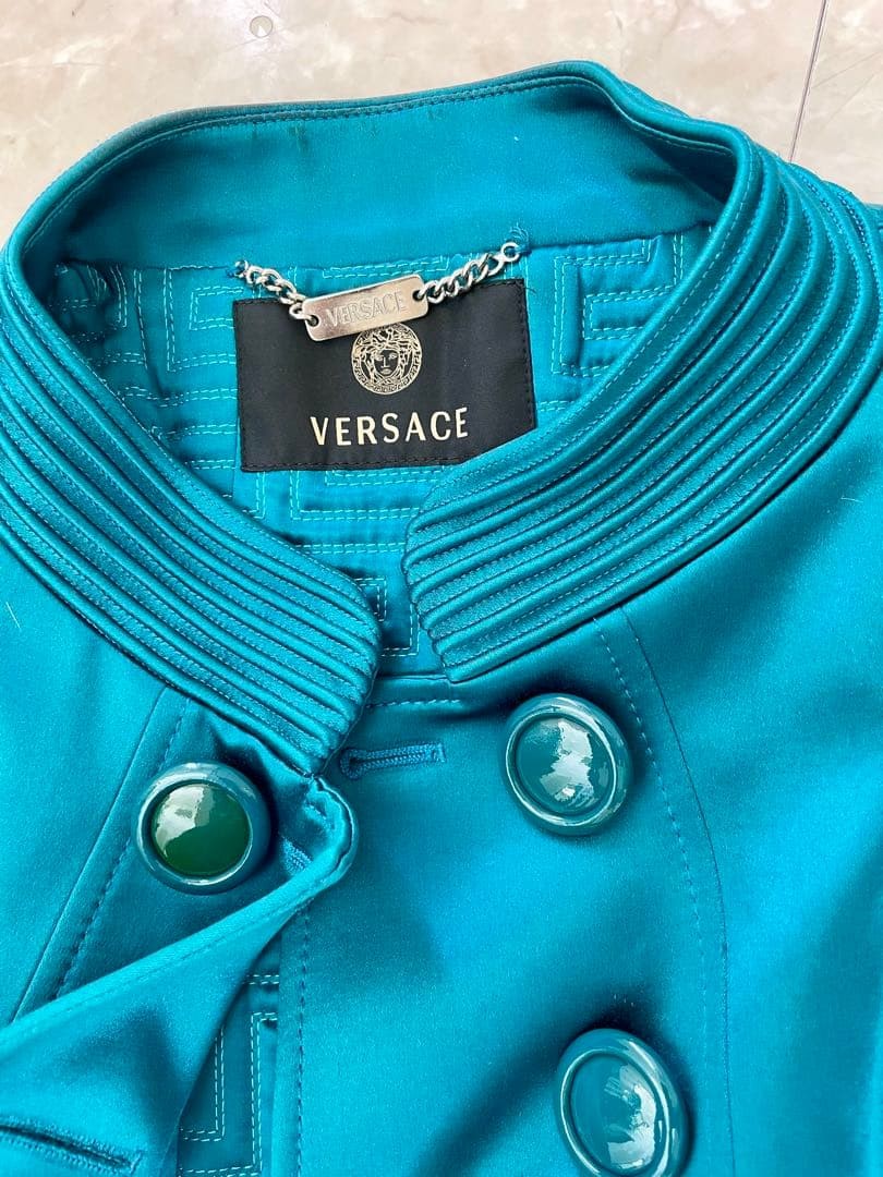 USED VERSACE TURQUOISE COLLARLESS JACKET SIZE 38 GOOD thumbnail 2