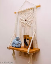 Macrame Wall Hanging Shelf Wooden Floating Boho Rustic Home Decor Display