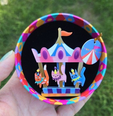 Erstwilder Meowy Go Round Kitty Cat Brooch Circus A Day At The Fair
