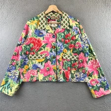 My Boyfriends Back Floral Print Button Up Cropped Jacket Women's L