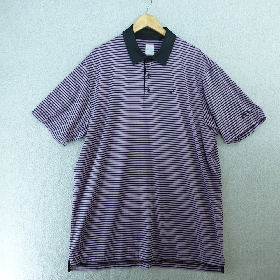 Camisa polo de golf Callaway para hombre XLT a rayas negra púrpura rendimiento elástica Foto 2 de 4
