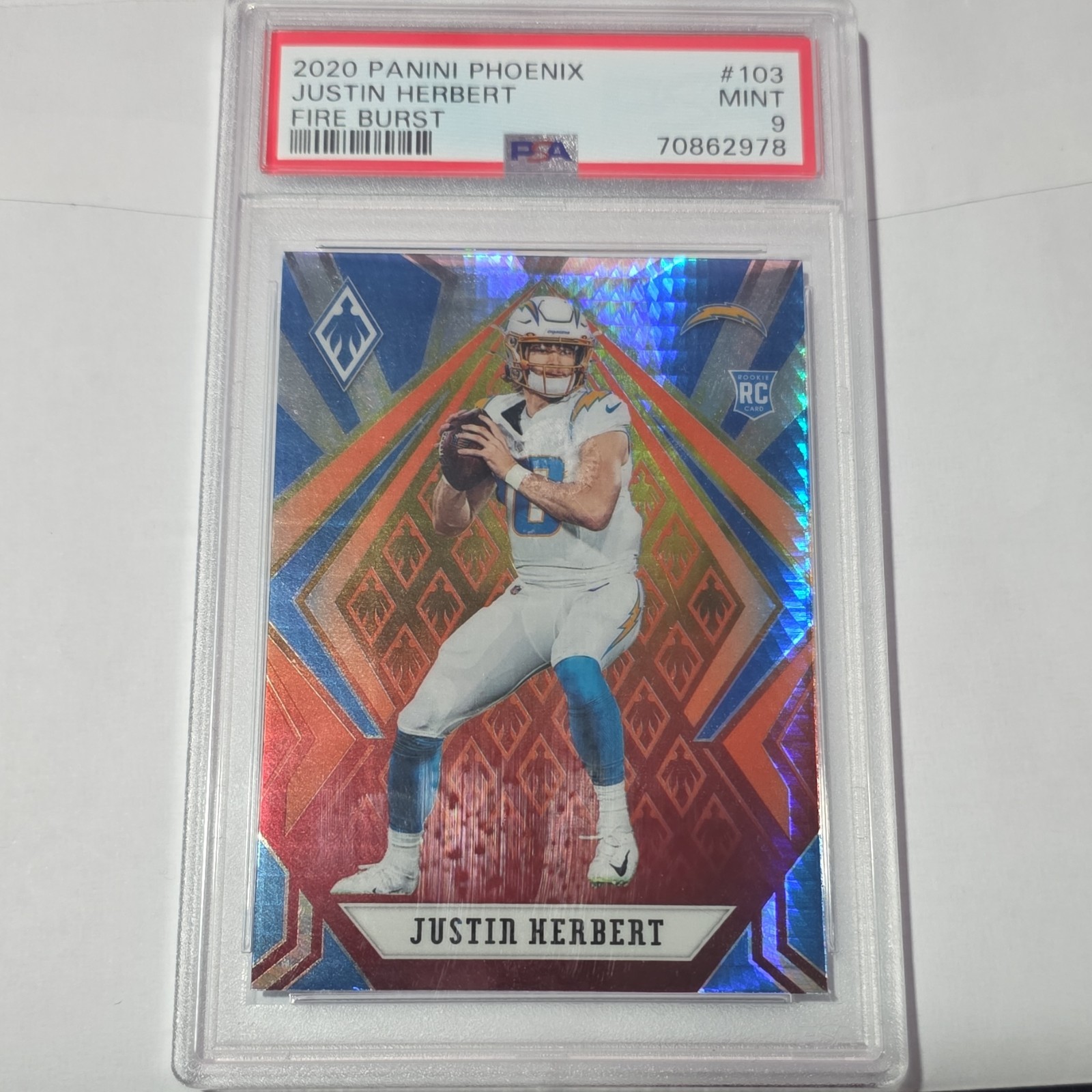 2020 Panini Phoenix Justin Herbert Rookie Fire Burst PSA 9 #103 Chargers