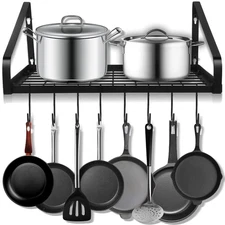 Hanging Pots & Pans Rack,Wall Mounted Pots Pans Organizer Holder Rack with 8 ...