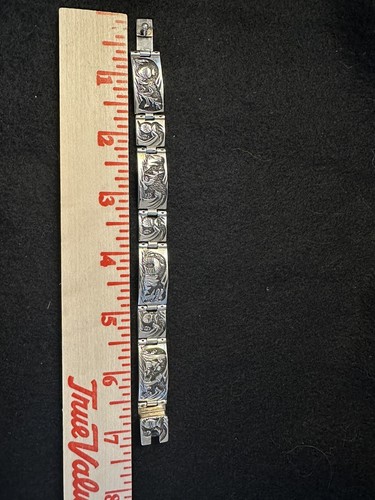 Vintage Signed Sterling TJ Southwest Overlay Storyteller Panel Link Bracelet - Picture 8 of 8