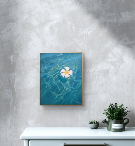 Plumeria Oil Painting Tropical Seascape 16×20" Hawaii Flower Sea Water - Picture 5 of 11