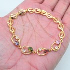 Topaz Oval Charm Bracelet Jewelry 18K Yellow Gold Filled Women Multicolor