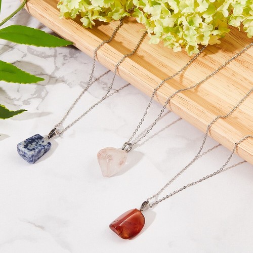 Natural CRYSTAL Tumbled Stone Pendant+ Necklace +Gift Pouch (DIY-UN0001-83P) - Picture 4 of 8