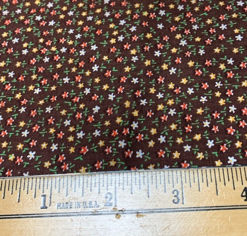 Vintage Concord Fabrics Floral Cotton Fabric 1/4 yard x 44" Brown Multicolor Flo - Picture 3 of 6