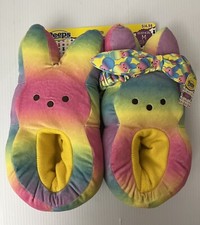 Easter Peeps Plush Bunny Slippers Multicolor Rainbow Size M 13-1 