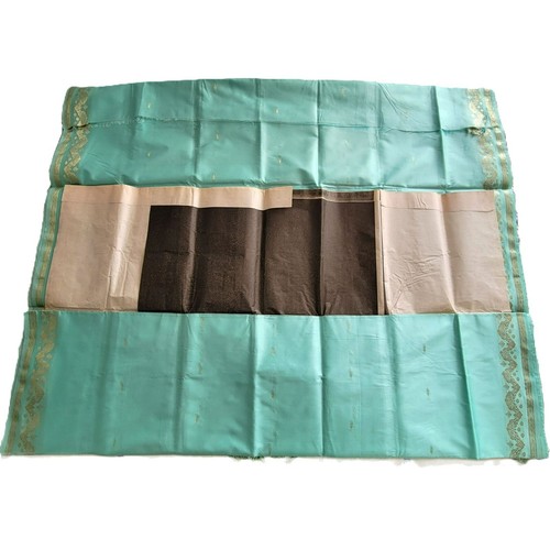Silk & Gold Banarasi Saree 2 Pcs NEW 44W x 184L Seafoam Green Sari - Picture 4 of 21