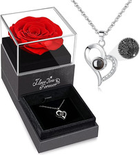 HOT Valentines Day Gift - Preserved Real Rose with I Love You Necklace, Christma