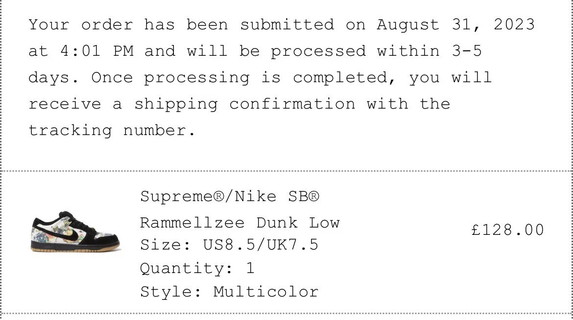 Nike x Supreme x Dunk Low SB « Rammellzee » noir Royaume Uni 7,5 (commande confirmée)
