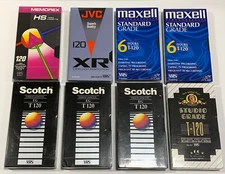 VHS Video Cassette Tapes Blank T-120 Scotch Maxwell JVC Memorex MGM Lot x8 NIP