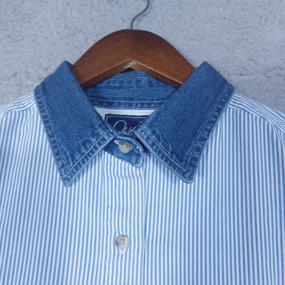 Camisa Quizz Again Para Mujer Grande Azul Blanco Rayas Bordada Gato De Colección Nueva Con Etiquetas Foto 3 de 4