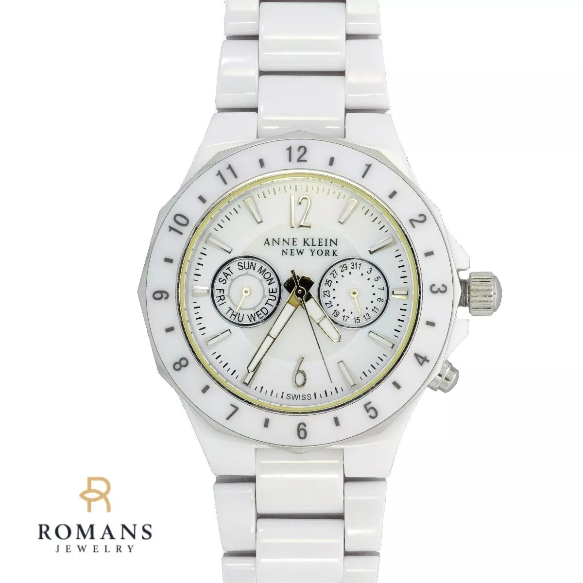 Anne Klein Watch White Ceramic Day & Date Ladies 12/1979 Anne Klein Watch White Ceramic Day & Date Ladies 12/1979