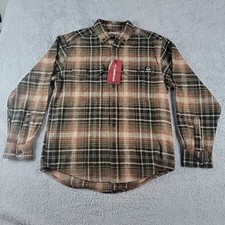 Wolverine Shirt Men's Sz M Glacier Ls Flannel Button Up Khaki Plaid Long Sleeve