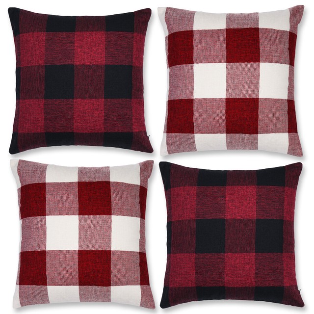 2x Throw Pillow Cover Red//Black Buffalo Check Plaid Home Decor Cushion Sofa Case
