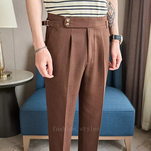 Men GURKHA Pants Casual Linen Pants Retro Business High Waist Ninth Suit Trouser - Bild 6 von 28