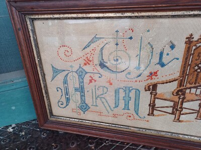 ANTIQUE VICTORIAN MOTTO SAMPLER PAPER PUNCH NEEDLEPOINT THE OLD