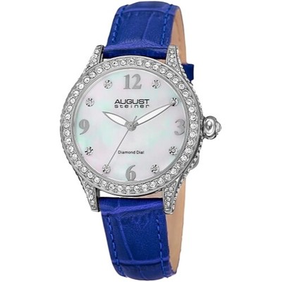 August Steiner AS8188BU MOP Diamond Dial Crystal Case Bezel Womens Watch