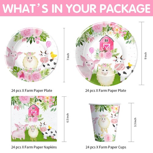 HIPVVILD Farm Birthday Party Supplies Tableware Farm Animal Birthday Baby Sho... - Picture 2 of 7