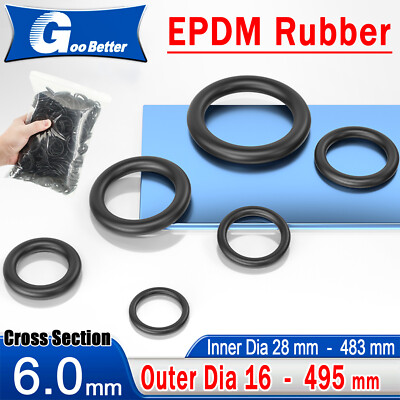 Metric EPDM Rubber O Ring Seals 6mm Cross Section 16mm-483mm ID o-rings Black