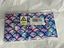 Wall Plate Light Switch Cover 4 Toggle Mermaid Scale Colorful Pink Teal Girls