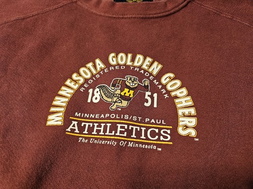 Vintage 90s Minnesota Golden Gophers Sweatshirt Crewneck Size 2XL Mens Maroon - Picture 2 of 6