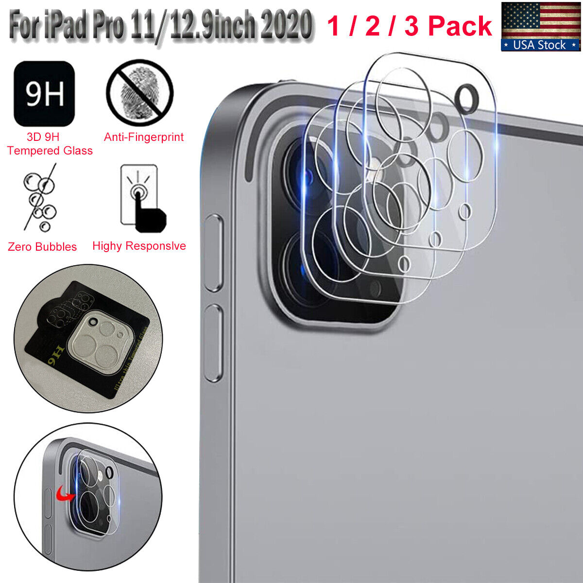3D Full Tempered Glass Camera Lens Screen Protector for iPad Pro