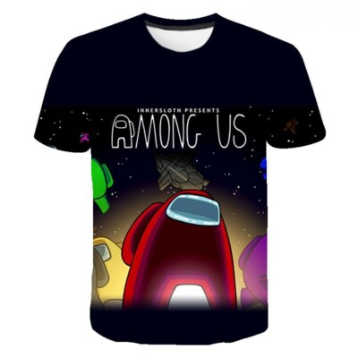 Camiseta Para Niños Moda AMONG US Gráfico Manga Corta Negro  Casual