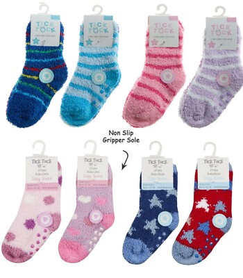 PAIRS of Baby Toddler Boys Girls Cosy Warm BED SOCKS Gripper Slipper Non  Slip UK