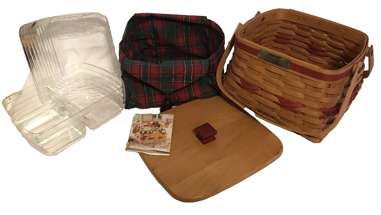 Deck the Halls Red Longaberger 2000 Basket Protector Liner Lid Christmas New