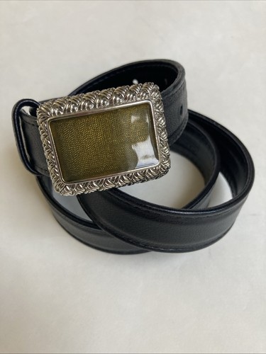 Carlisle Black Leather Belt Iridescent Bronze Cast Metal Buckle Women Medium - Picture 9 of 21