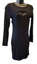 Cupshe Ribbed Keyhole Long Sleeve Bodycon Black Dress Size M