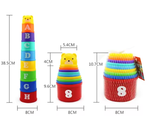 enaz01 9PCS Fun Rainbow Cups Stacking Cups Figure Letters Baby Educational Toy - Imagen 6 de 6