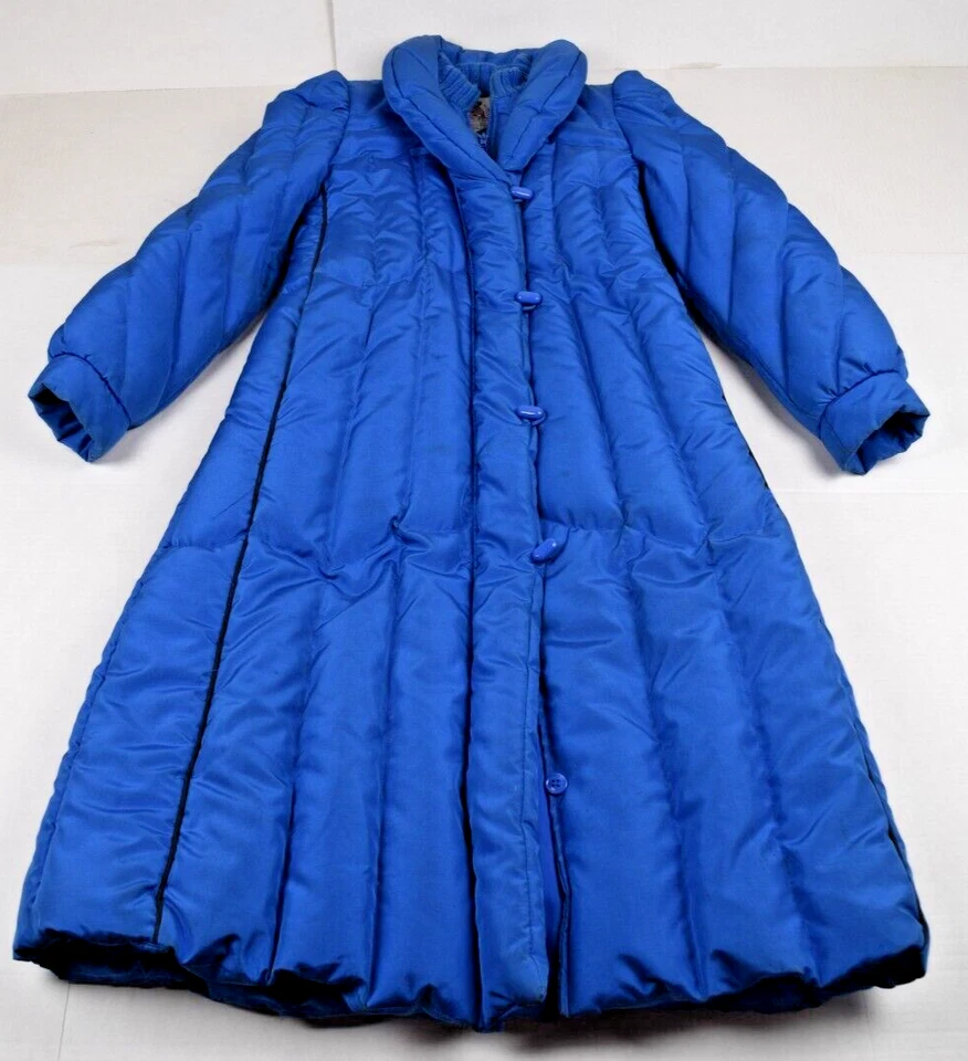 Vintage Puffer Coat The Waters Edge Sz XS/S 70s Duck Down Shimmery Blue Quilted - Image 3 of 4