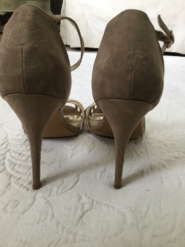 JUST FAB NewOrleans 10 M Beige Ankle T-Strap Peeptoe Strappy Jewled Slim Heels - Picture 7 of 8