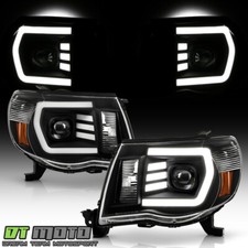 For 2005-2011 Toyota Tacoma Trd Black Led Tube Projector Headlights Leftright