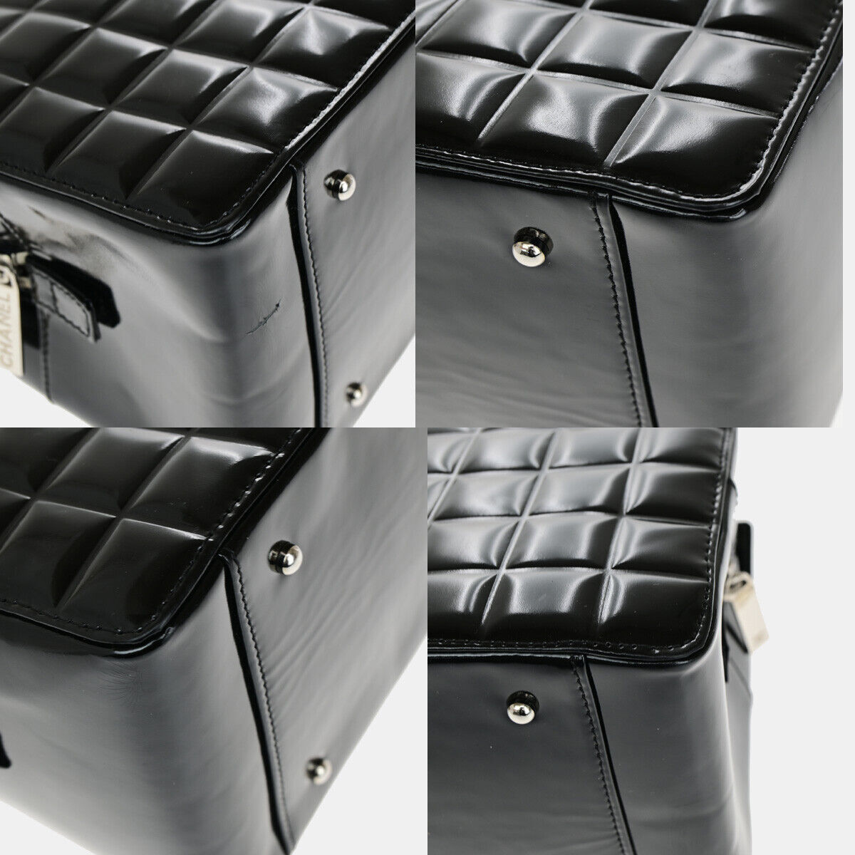 CHANEL CC Logo Chocolate Bar Chain Shoulder Bag Patent CHANEL CC Logo Chocolate Bar Chain Shoulder Bag Patent