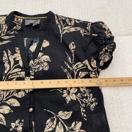 Anthropologie Top Women's XXS Bubble Sleeve Button Up Floral Black Tan Cotton - Picture 11 of 13