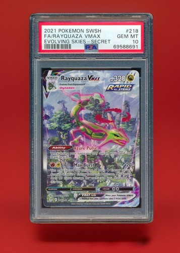 PSA 10 RAYQUAZA VMAX 2021 POKEMON ESPADA Y ESCUDO CIELOS EVOLUTIVOS SECRETO ARTE COMPLETO